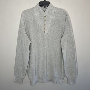 LL BEAN Sweater Mens Large Long Gray Henley Pullover VTG Made in USA Cotton